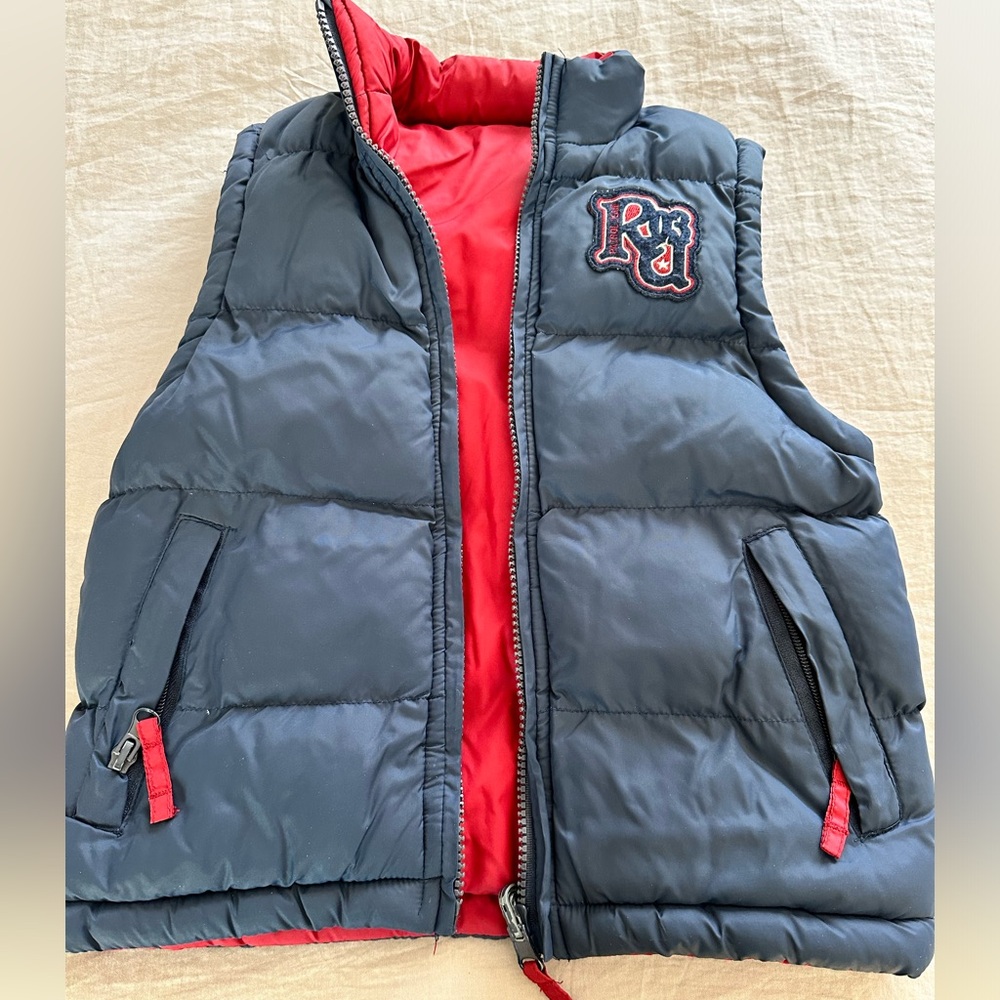 Kids Rucanor Puffer Vest navy blue puffy vest zip-up, front pockets turtle neck.